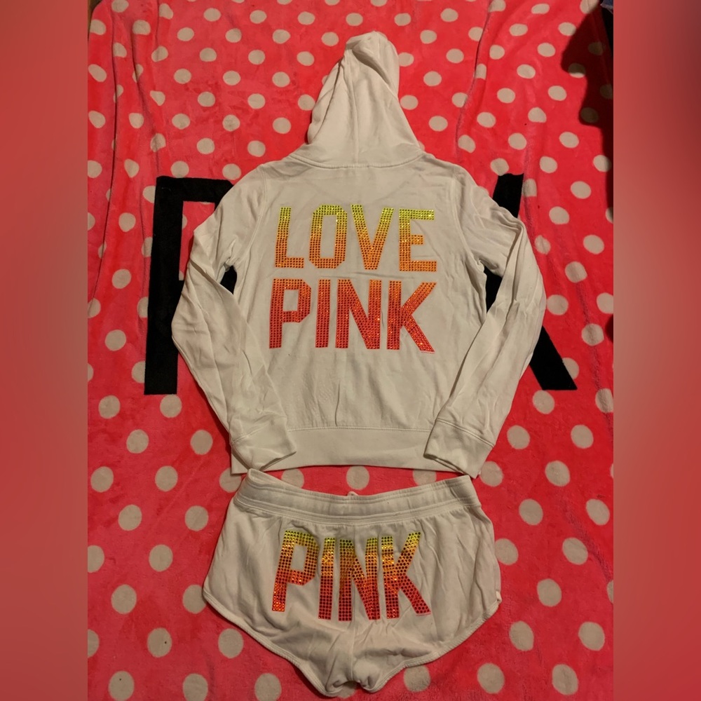 VS Pink white ombré gem full zip set